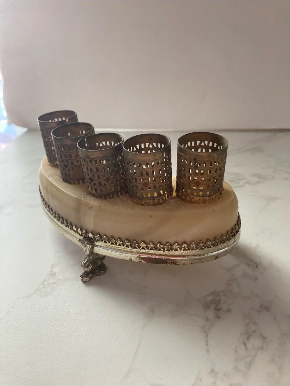 Vintage Brass and Ivory lipstick Holder Stand